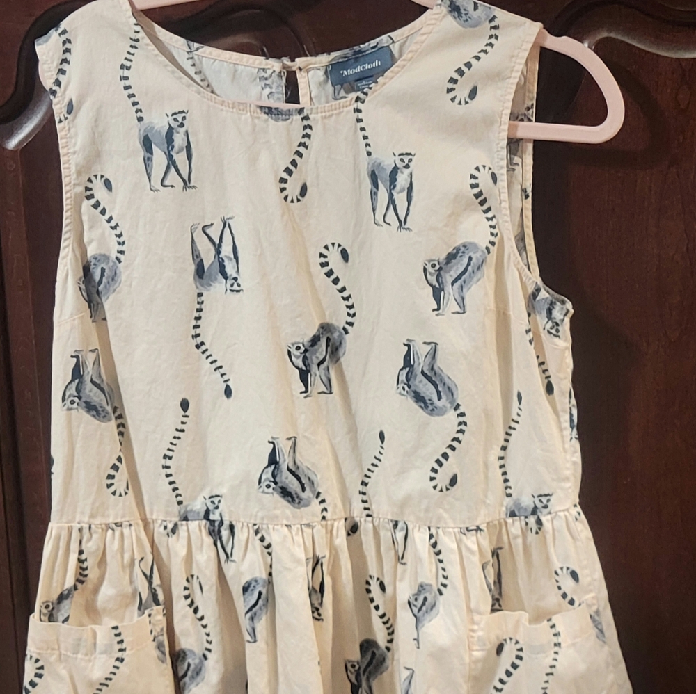 Modcloth Cream and Gray Lemur Print Mini Dress